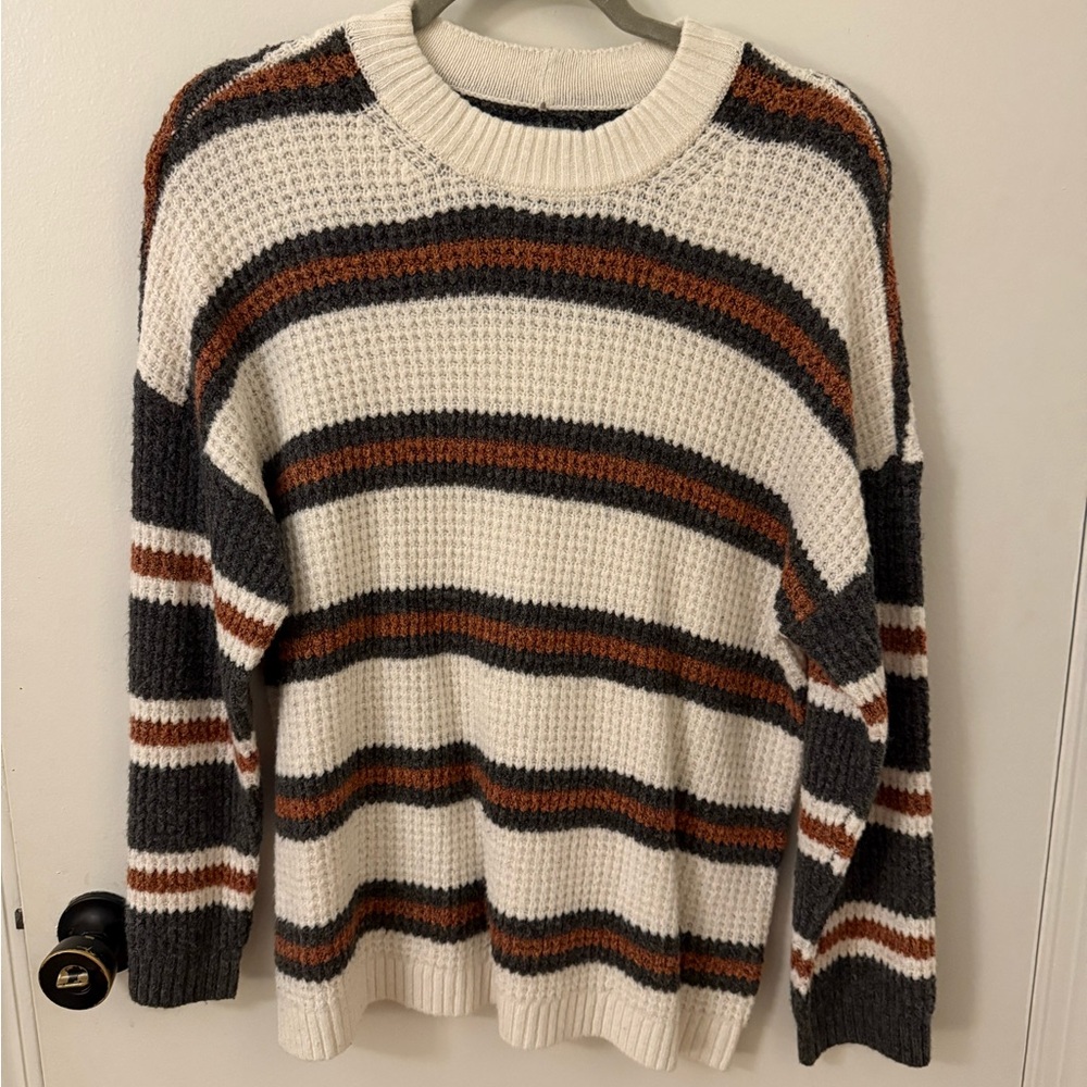 American Eagle Outfitters Striped Crewneck Sweater - Cream, Rust, Gray